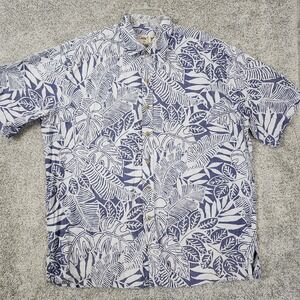 Cooke Street Shirt Mens XL Blue White Tropical Leaf Hawaiian Cotton Button Up